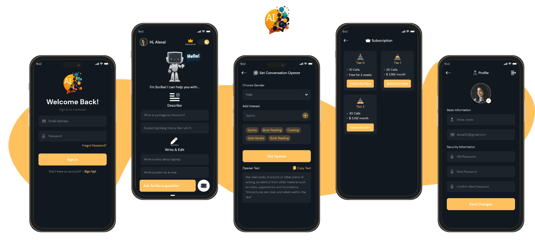 Swipe Scribe mobile app interface - Codexia Technologies