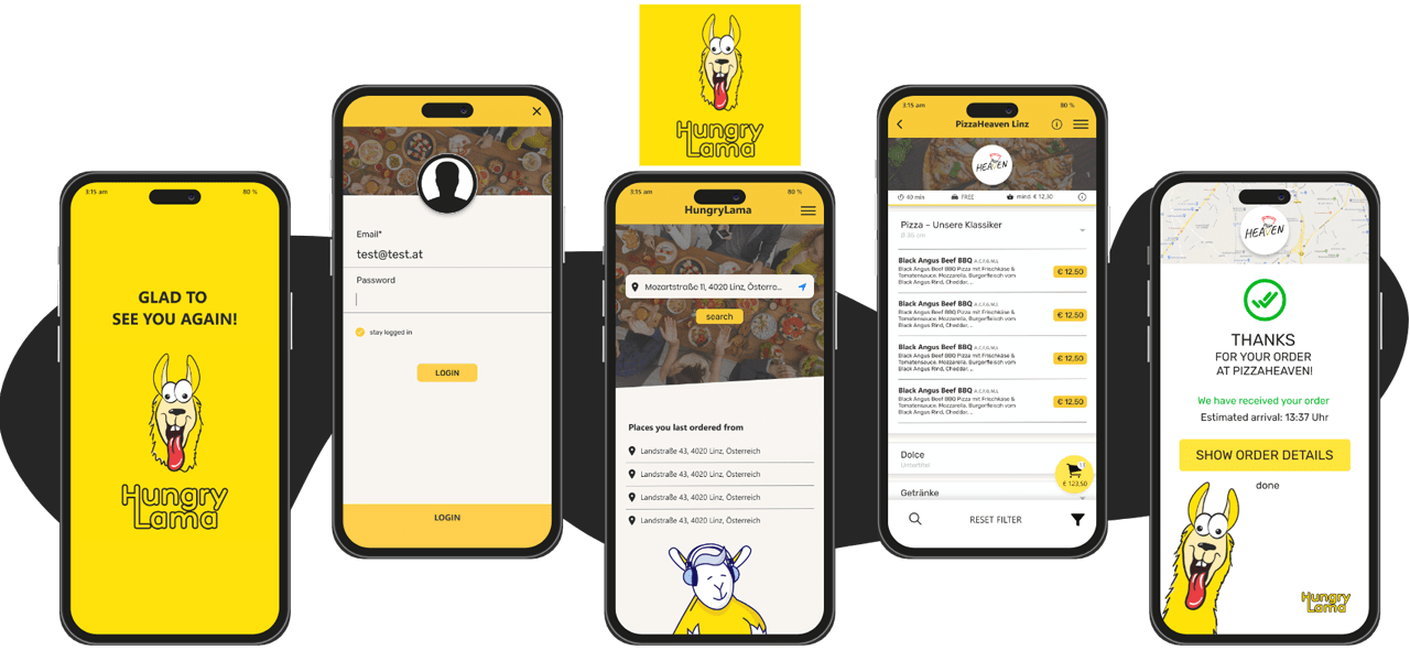 Hungry Lama mobile app interface - Codexia Technologies