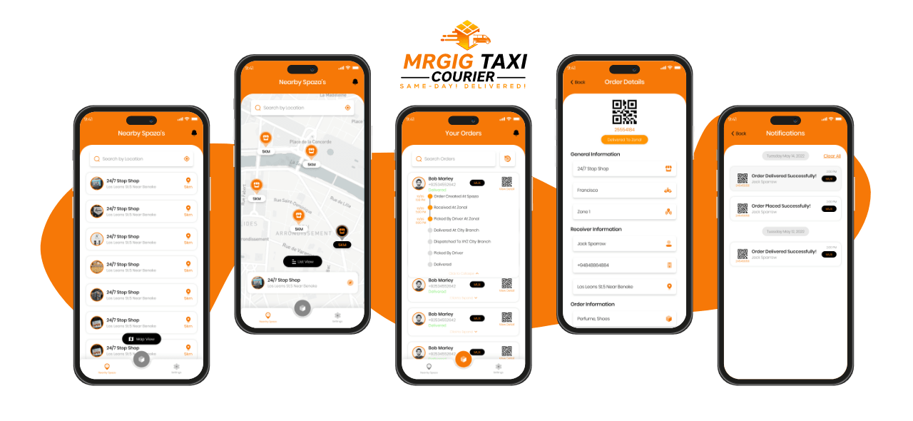 Mr.Gig Courier mobile app interface - Codexia Technologies